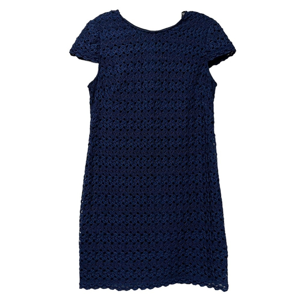 Suzi Chin for Maggy Boutique 6 Blue Floral Embroidered Lace Overlay O